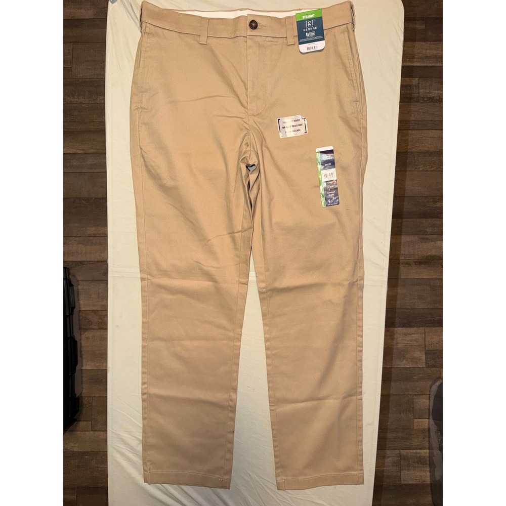 George 31x30 Khaki Stone Wash Straight Leg Comfort Waist Chino Pants